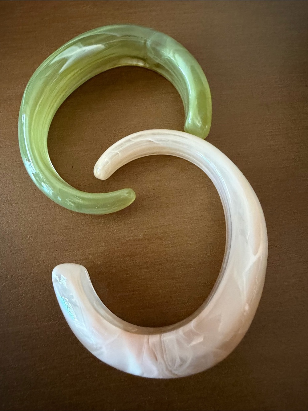 Crescent style bangle Bracelets - Green and Cream-NWOT